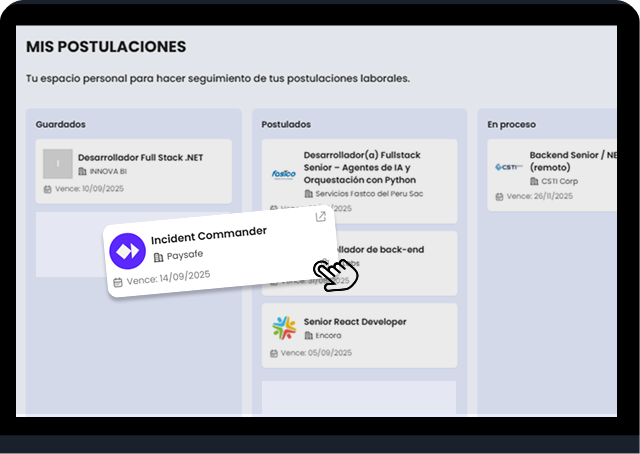 Vista previa del Job Tracker de CVMATCHER