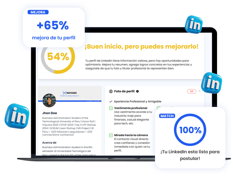 Revisión de perfil de LinkedIn en laptop